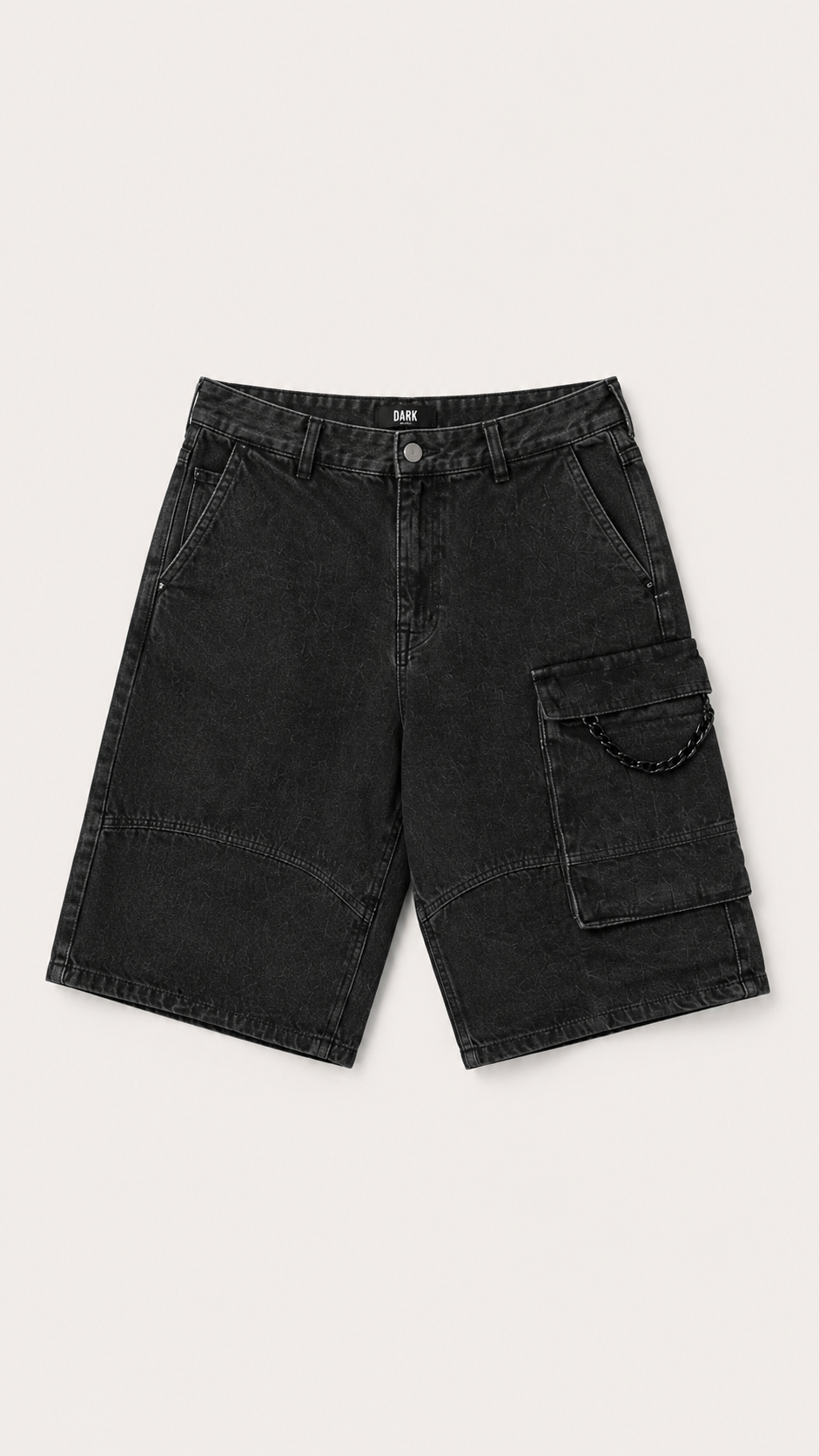 Black Wash Chain Denim Shorts