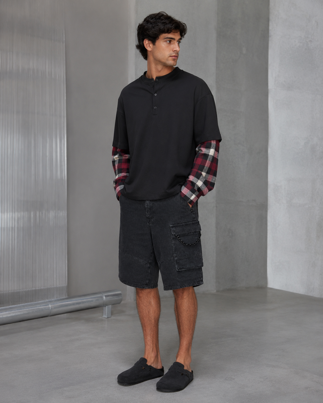 Double Sleeve Henley Shirt